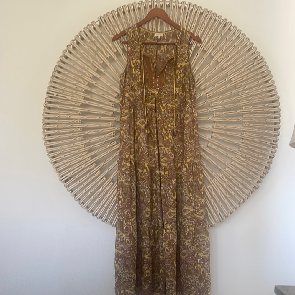 Max Studio Gold and Brown Halter Maxi Sundress
